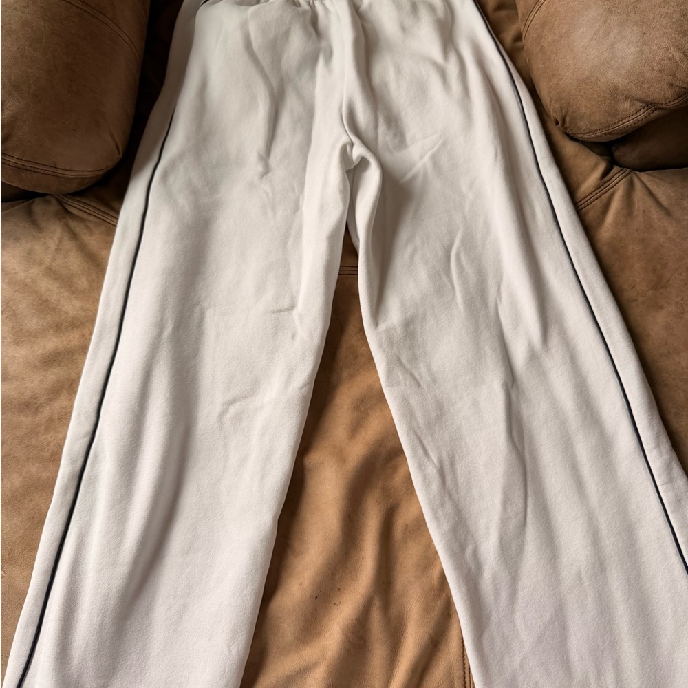 Edikted White Wide Leg Pants with Black Trim